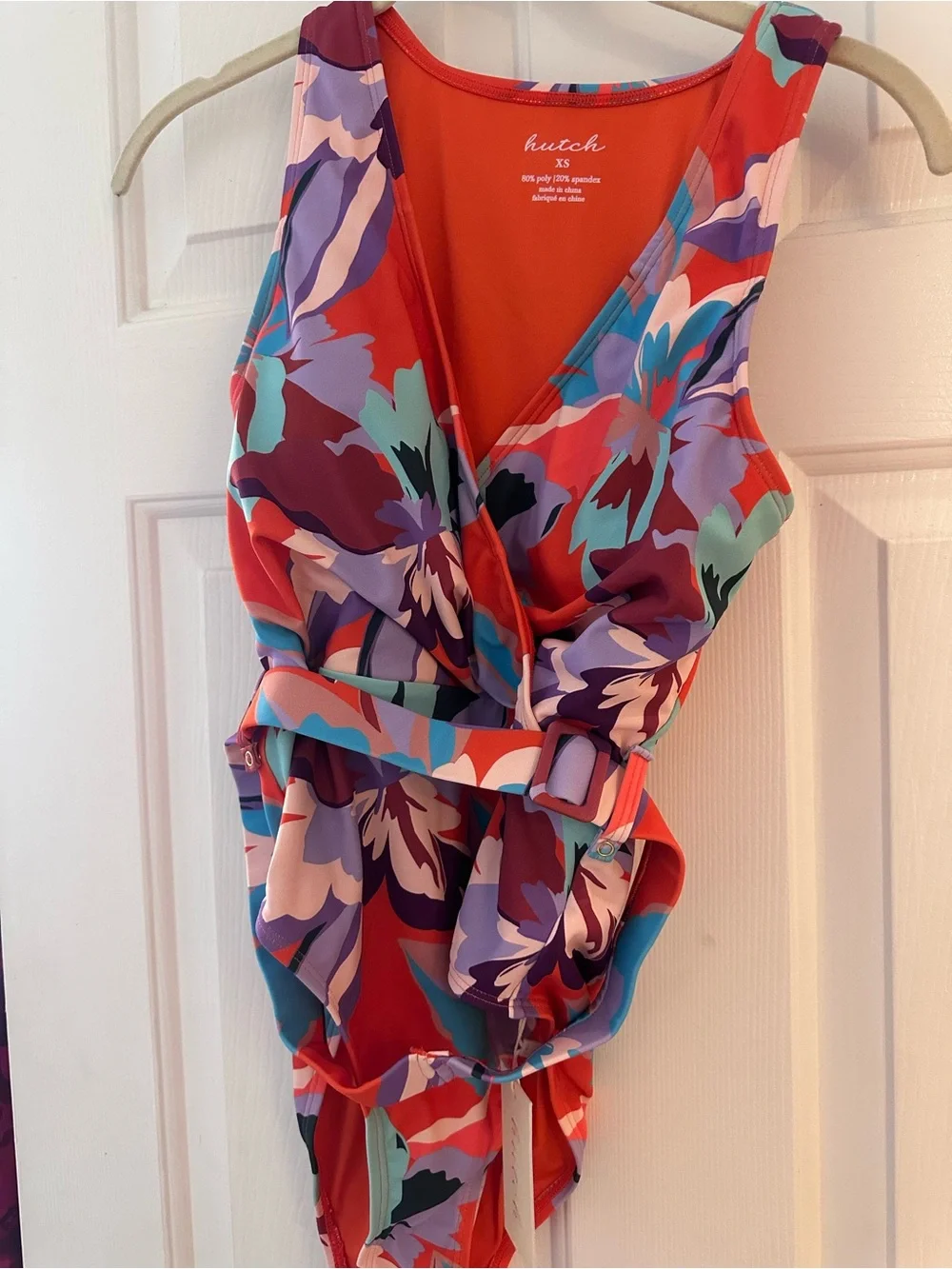 Hutch Floral Belted One-Piece Swimsuit in Orange, Purple, Aqua
